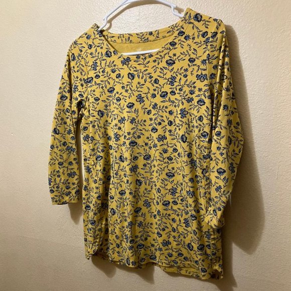 J. Jill Women's Yellow Floral 100% Pima Cotton 3/4 Sleeve Scoop Neck Tee Size XS - Picture 1 of 5